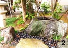 和の庭の代表的な添景物である灯籠とつくばい。